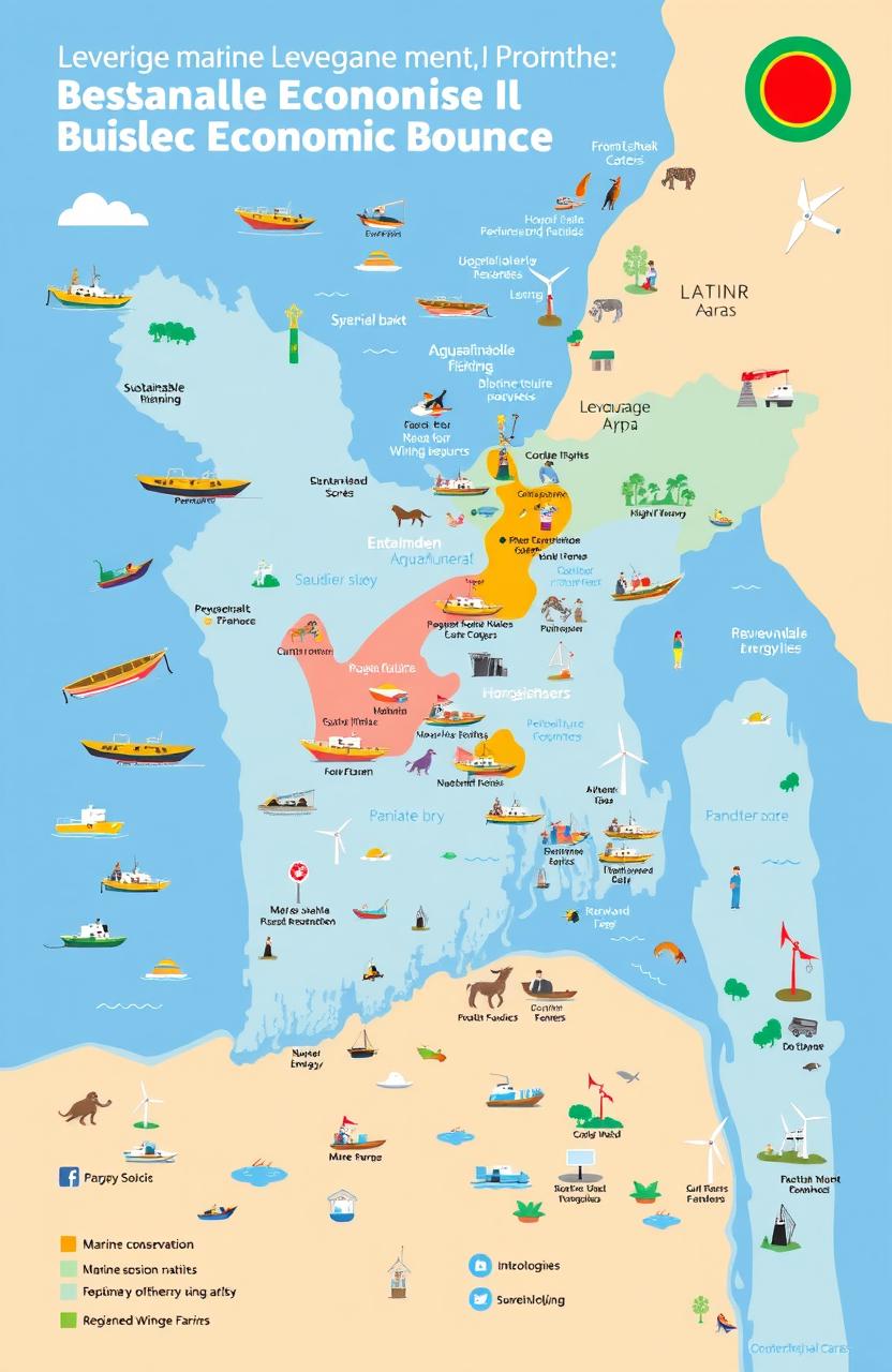A detailed map showcasing a strategic plan for leveraging marine resources to promote Blue Economic Development in Bangladesh