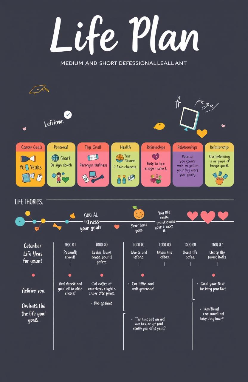 A beautifully illustrated life plan chart outlining medium and short-term goals for personal and professional development