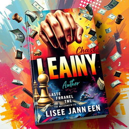 A visually striking book cover that is very chaotic and dynamic, featuring a scene where a King of chess and a pawn are controlled by a powerful, omnipotent hand