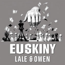 A chaotic and dynamic book cover featuring a scene where the King of chess and a pawn are controlled by a powerful, omnipotent hand
