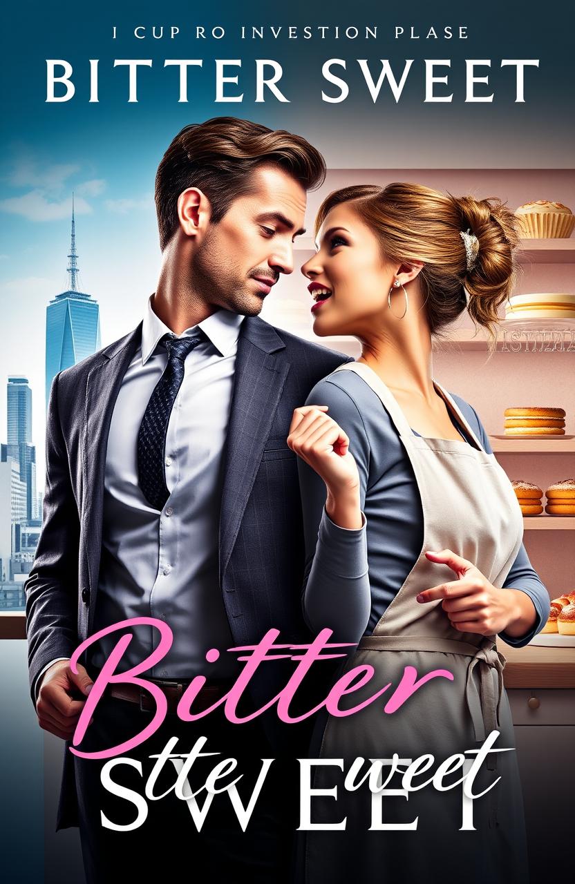 A romantic and intriguing book cover for 'Bitter Sweet', featuring a contrasting scene that embodies the enemies to lovers trope