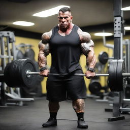 Rich Piana, a well-known bodybuilder, striking a powerful pose surrounded by gym equipment