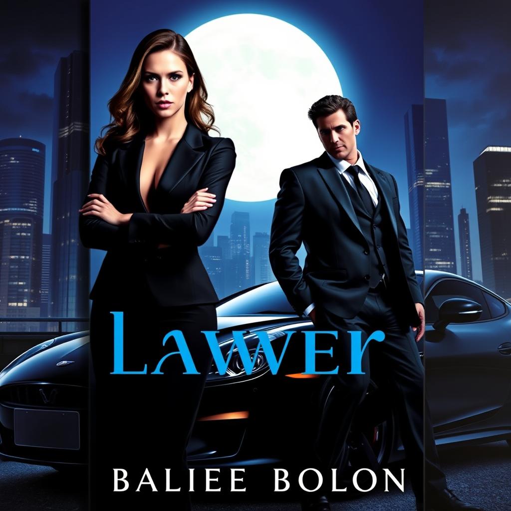 A captivating book cover for a dark romance novel featuring a powerful female lawyer and a mysterious mafia boss