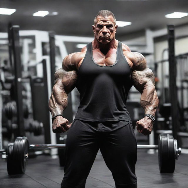 Rich Piana, a well-known bodybuilder, striking a powerful pose surrounded by gym equipment