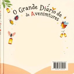 A beautifully designed book back cover for 'O Grande Diário de Aventuras'