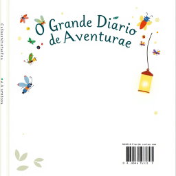 A beautifully designed book back cover for 'O Grande Diário de Aventuras'