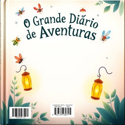 A beautifully designed book back cover for 'O Grande Diário de Aventuras'