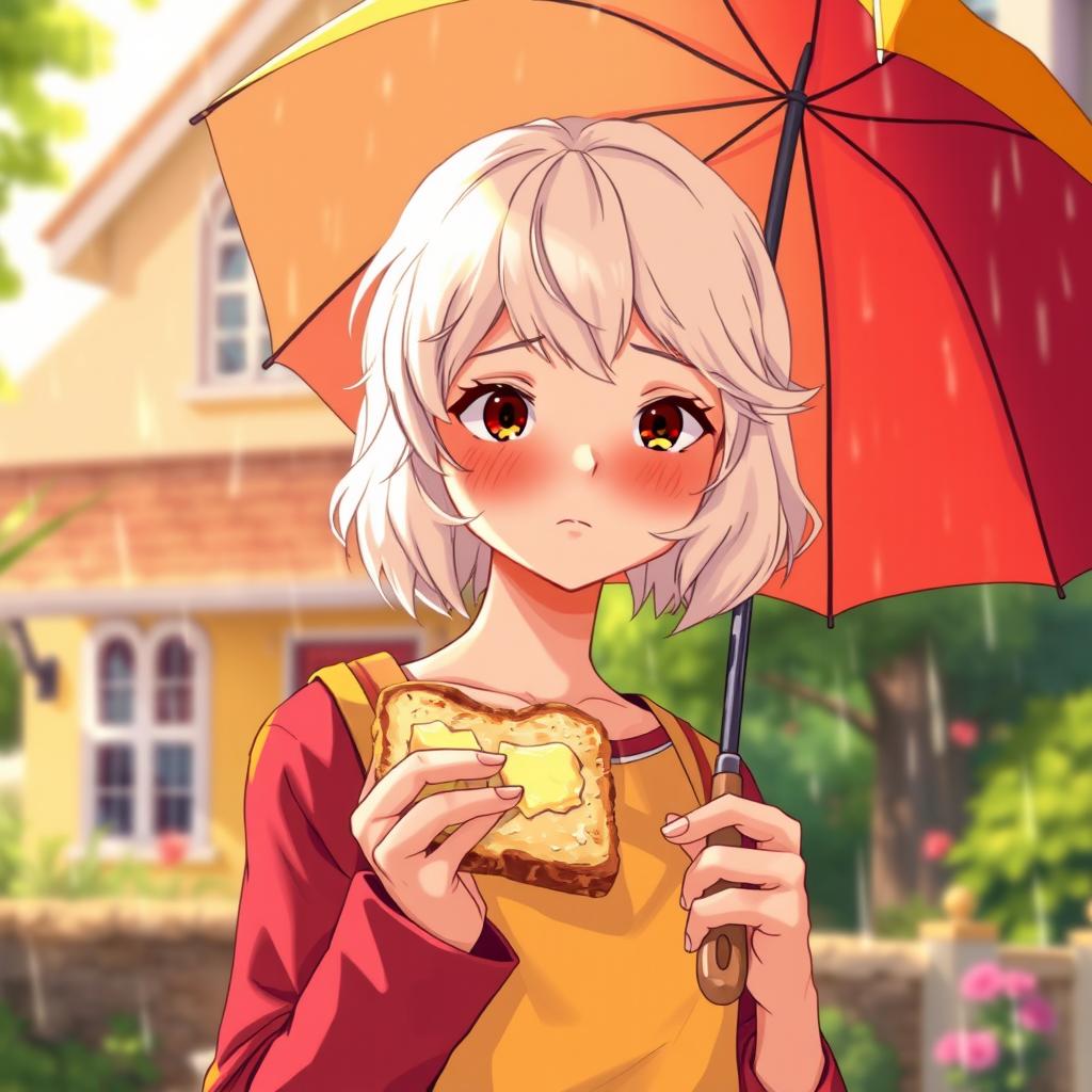A striking book cover illustration showcasing a blurred background of a charming house, designed to draw attention to the main character in the foreground