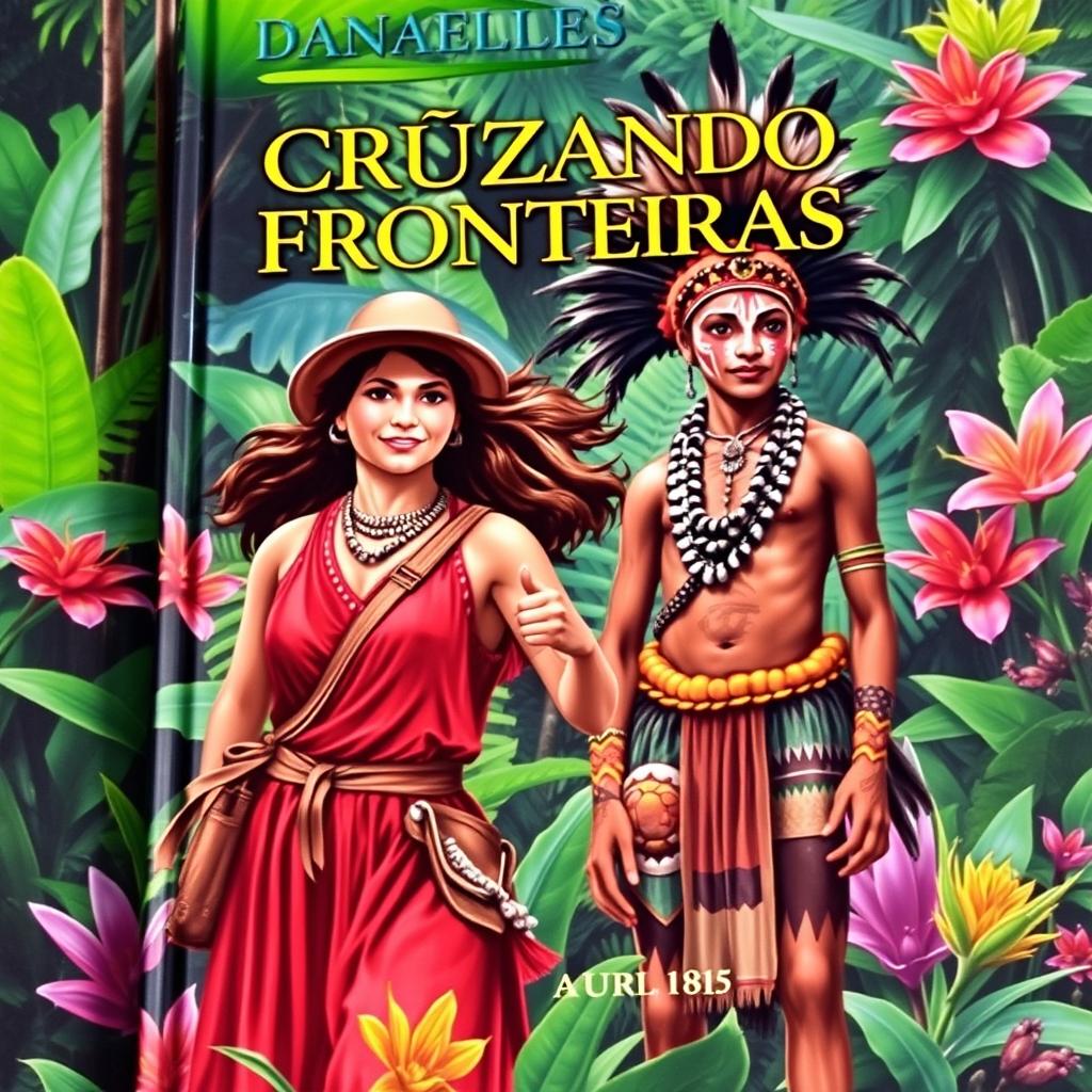 A captivating book cover featuring a strong female missionary character and a young Kaiapó Indian man from the Brazilian Amazon