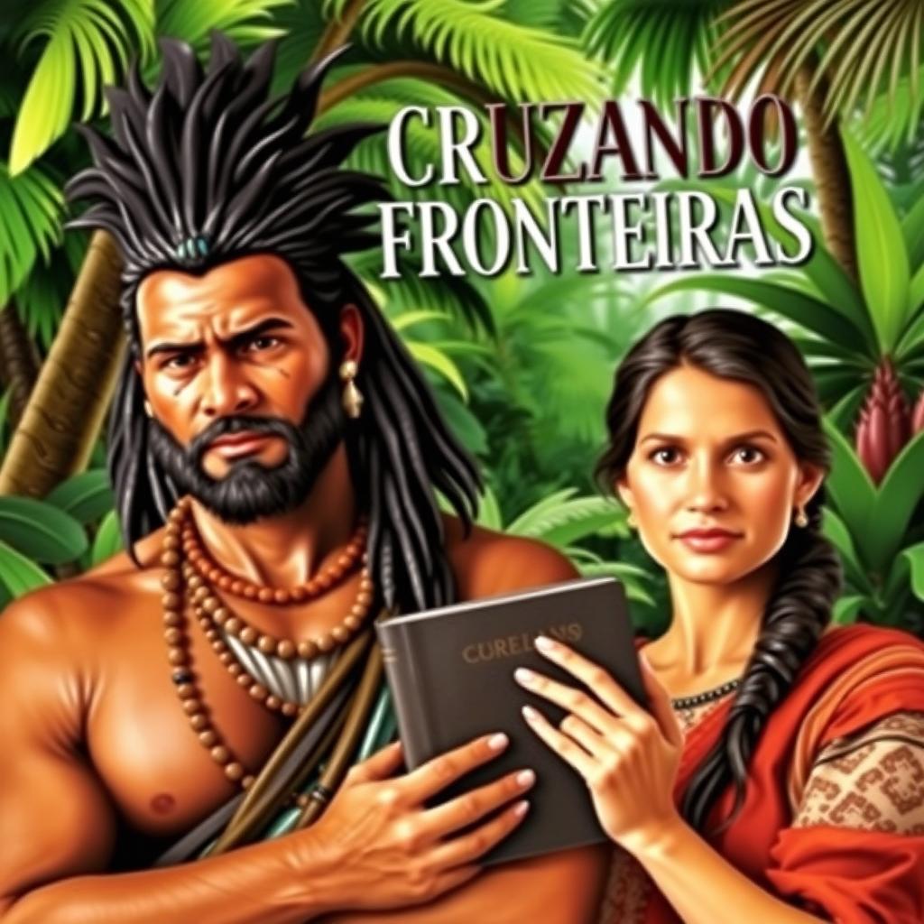 A book cover featuring a strong, handsome Kaiapo Indian man from the Brazilian Amazon and a female missionary character holding a Bible