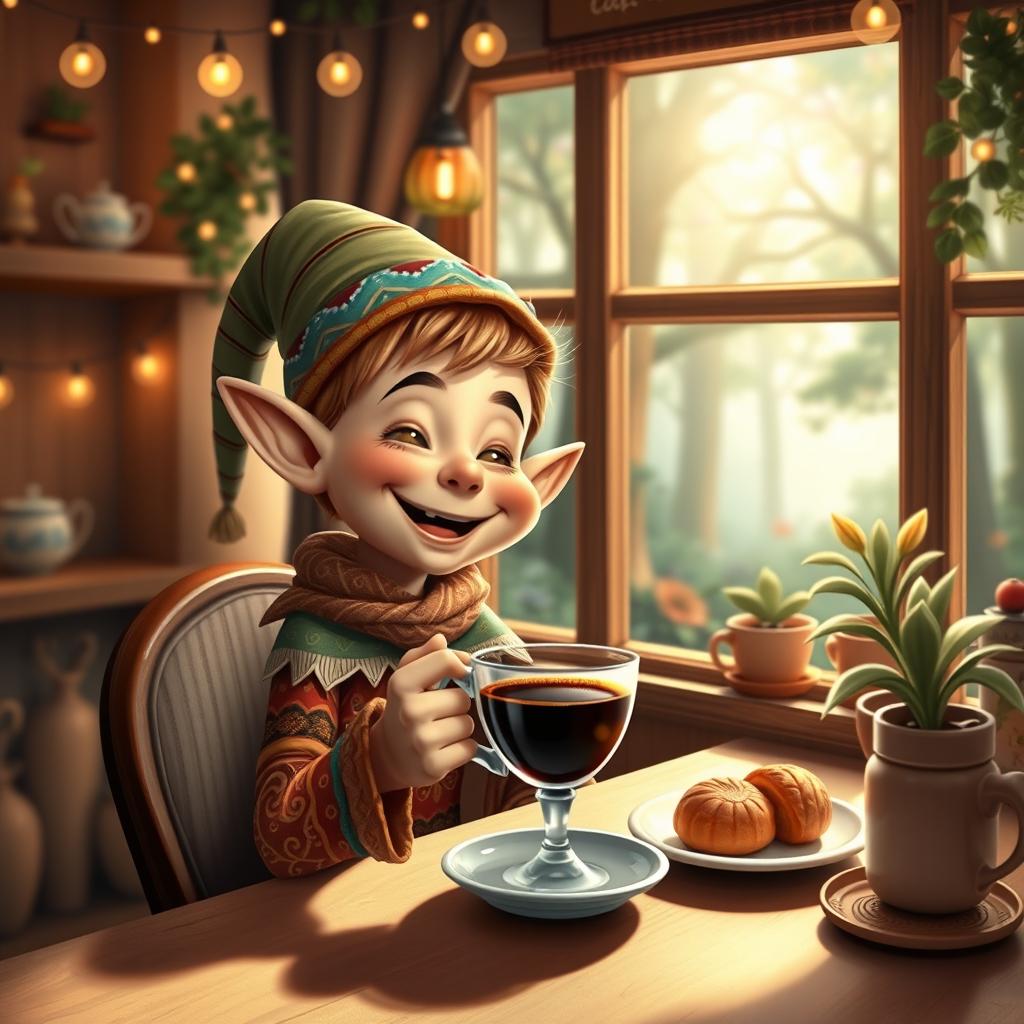 Cheerful Elf at a Quaint Café