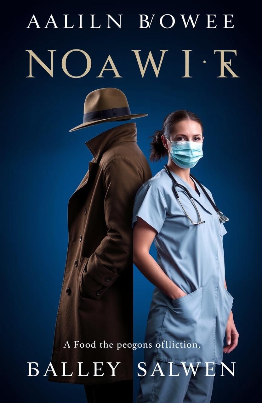 A book cover featuring a character dressed in a detective outfit on one side and a medical uniform on the other, without showing a face