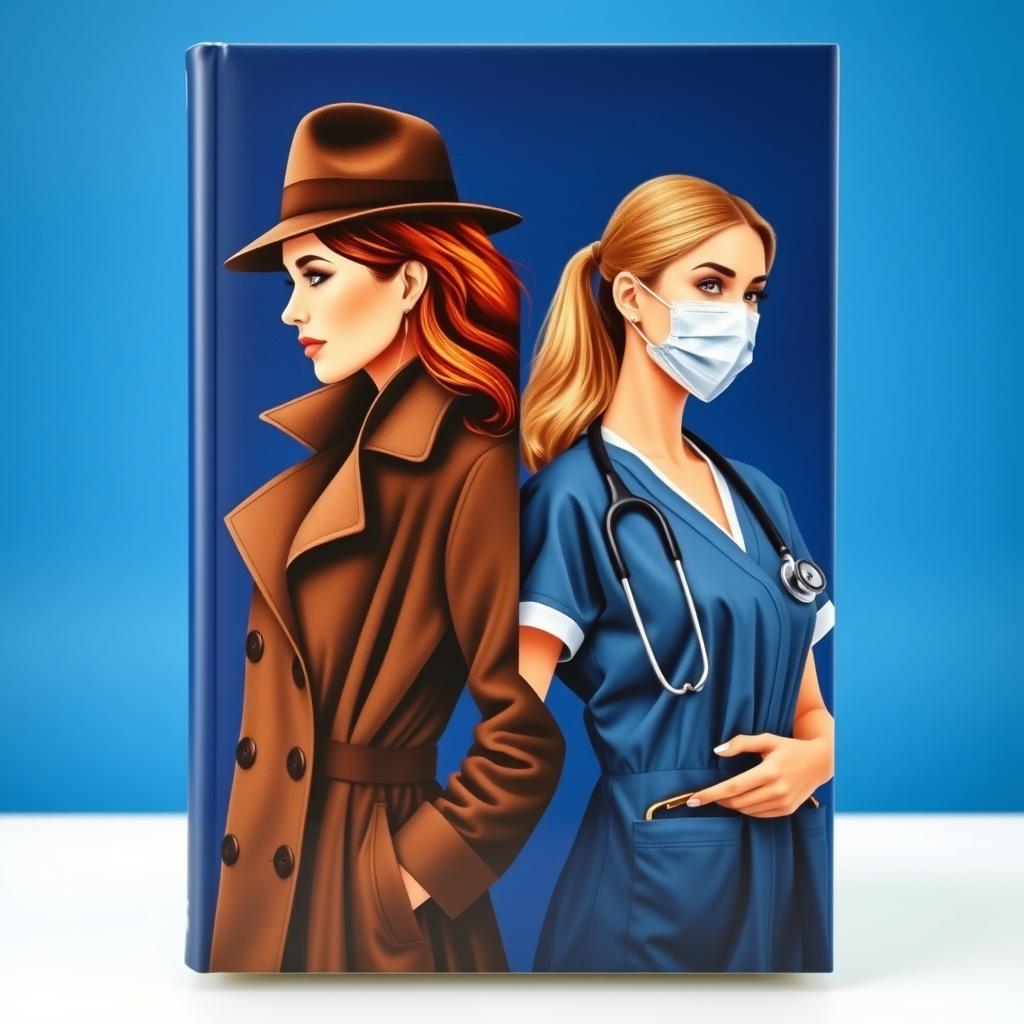 A book cover showcasing a woman detective on one side and a woman doctor on the other, both without showing faces