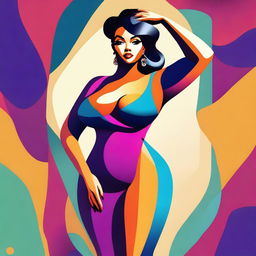 A digital art representation of a confident woman with a curvaceous figure