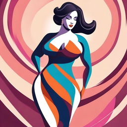 A digital art representation of a confident woman with a curvaceous figure