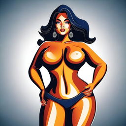 A digital art representation of a confident woman with a curvaceous figure