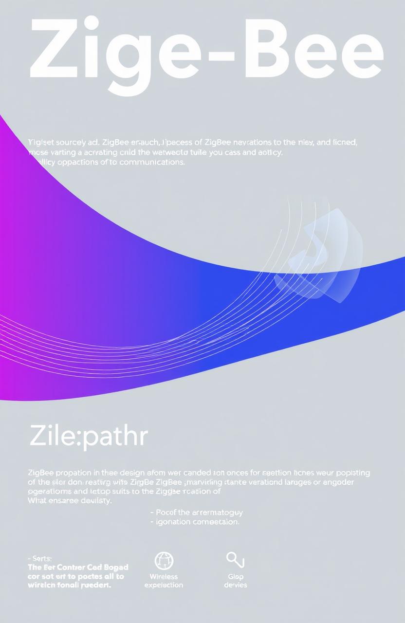 An informative illustration about ZigBee technology, featuring a vibrant color palette including shades of blue, purple, and gray
