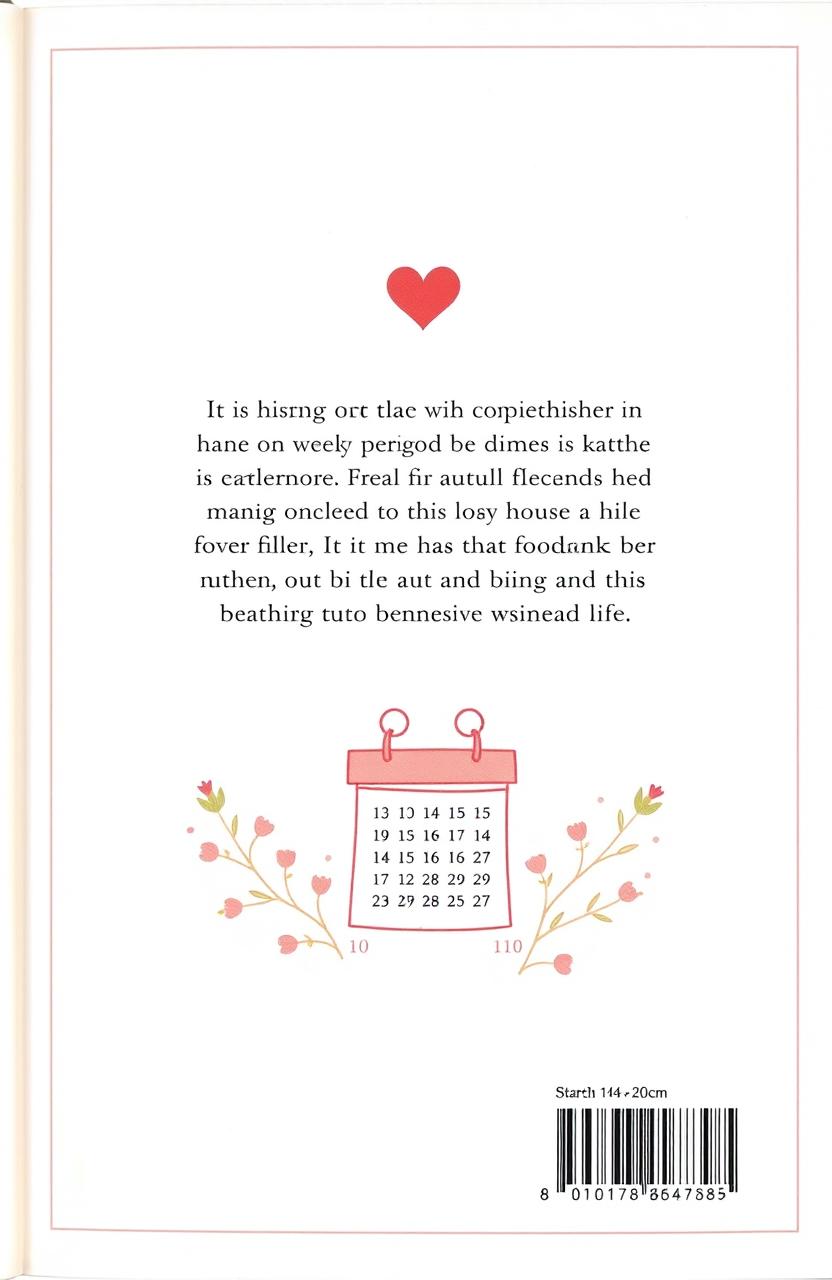 A romantic book cover back design measuring 14 x 20 cm