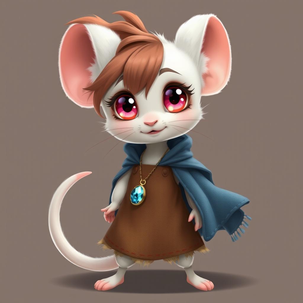 An anthropomorphic Jerbeen Mousefolk character, characterized by her cuteness and white fur that gives a soft and ethereal appearance