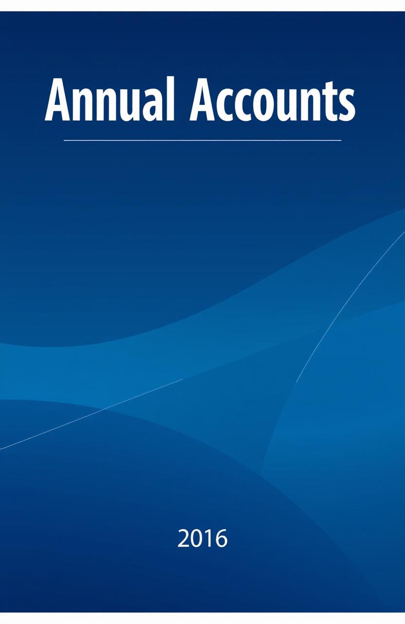 A sleek and professional cover page design for annual accounts, featuring a modern layout with a bold and eye-catching title saying "Annual Accounts" at the top in large, stylish font