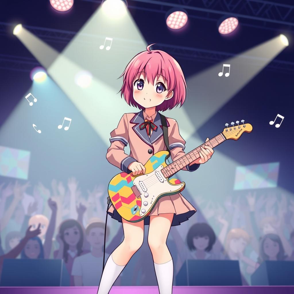 An anime-style character resembling a vibrant and determined girl with short pink hair and large expressive eyes