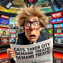 A humorous meme depicting an exaggerated news reporter looking shocked while reading an absurd headline