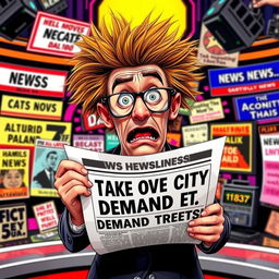 A humorous meme depicting an exaggerated news reporter looking shocked while reading an absurd headline