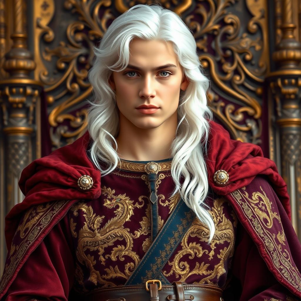 A young king around 20 years old, exuding authority and wisdom