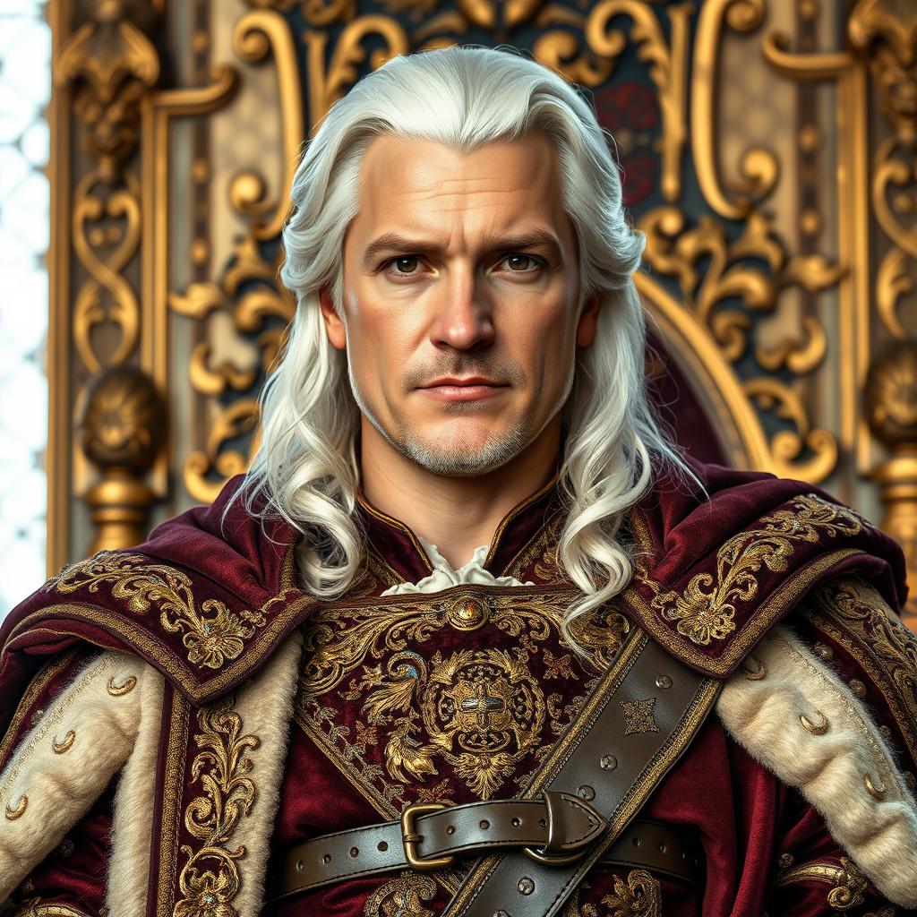 A king approximately 38 years old, radiating authority and wisdom
