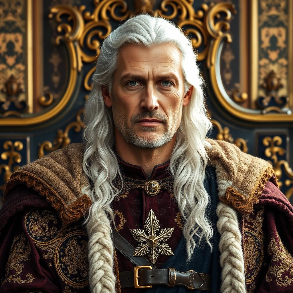 A king approximately 30 years old, exuding authority and wisdom