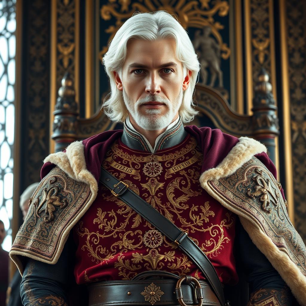 A regal king, approximately 30 years old, embodying both authority and wisdom