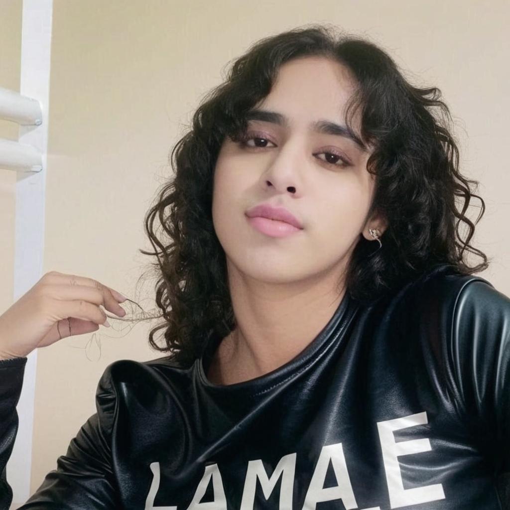 Make this girl kiss a man wearing a leather t-shirt