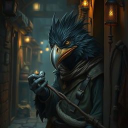 A highly detailed and artistic representation of a Kenku, a bird-like humanoid creature from fantasy settings