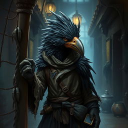 A highly detailed and artistic representation of a Kenku, a bird-like humanoid creature from fantasy settings