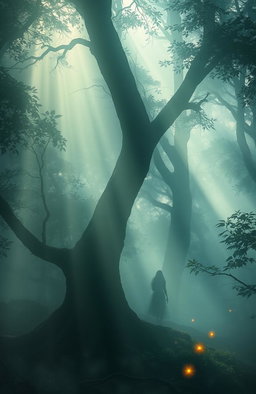 A mystical and ethereal scene depicting the concept of 'whispers of the unseen