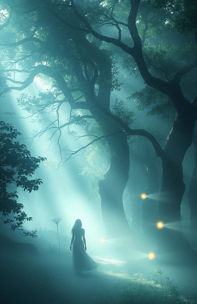 A mystical and ethereal scene depicting the concept of 'whispers of the unseen