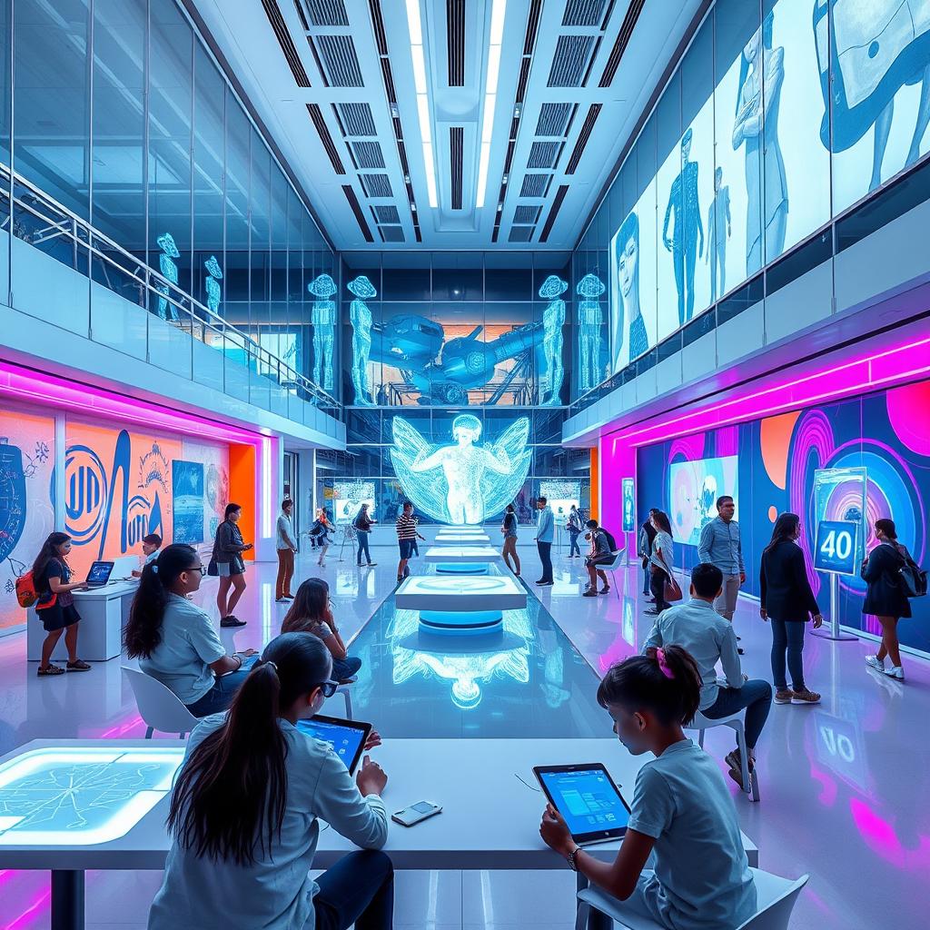 A futuristic and sleek digital space featuring a modern academy concept