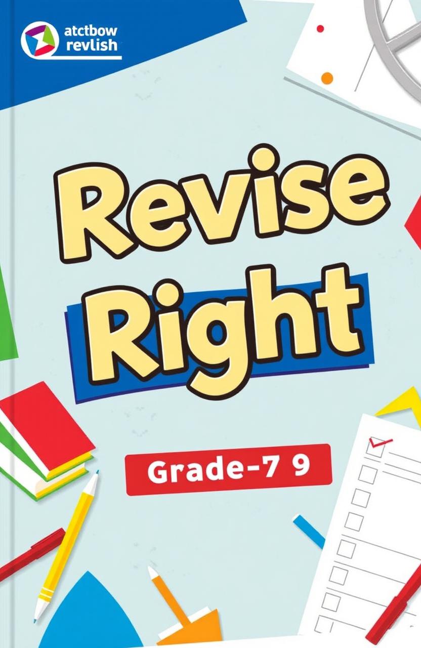 A vibrant and modern book cover for an English revision book titled 'Revise Right for Grade 7-9'