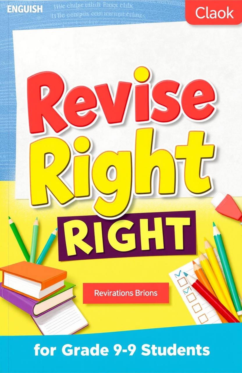 A vibrant and modern book cover for an English revision book titled 'Revise Right for Grade 7-9 Students'
