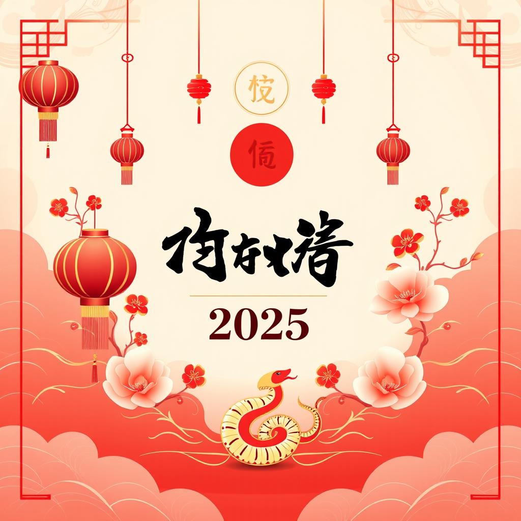 A beautifully designed Chinese New Year 2025 wish poster featuring an elegant and artistic layout