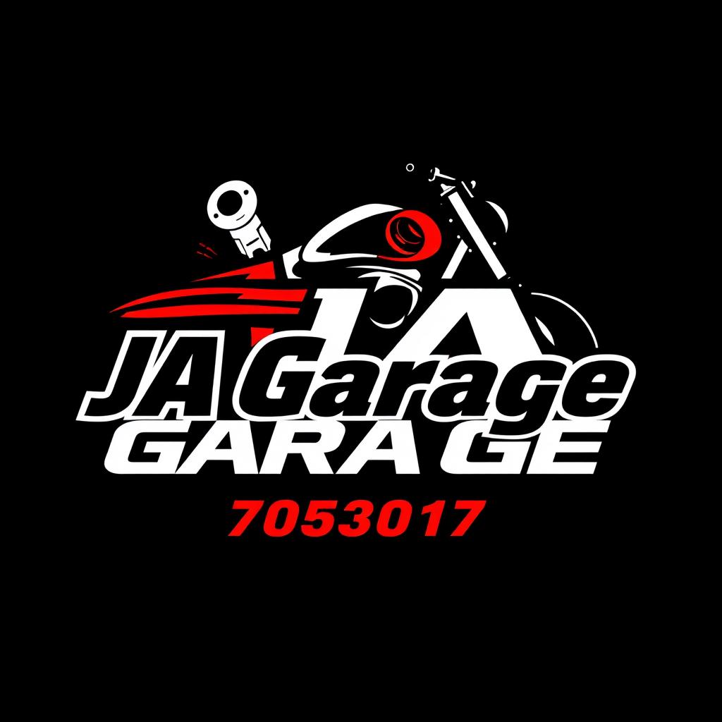 A creative and modern logo design for 'JA Garage', a motorcycle garage