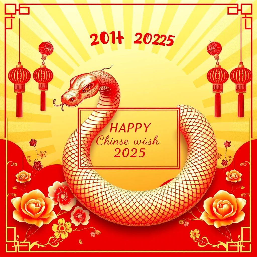 A beautiful Chinese New Year 2025 poster featuring an attractive snake as the central motif