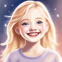 A high-quality digital art image of a 12-year-old girl with blonde hair