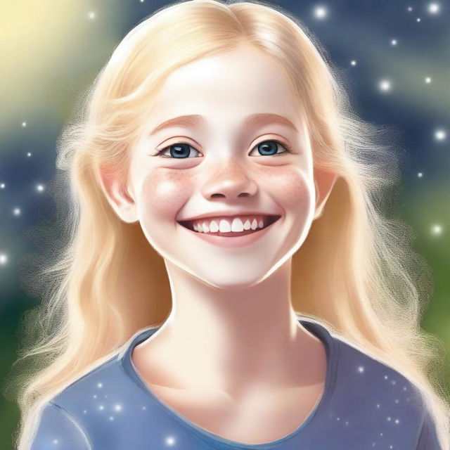 A high-quality digital art image of a 12-year-old girl with blonde hair