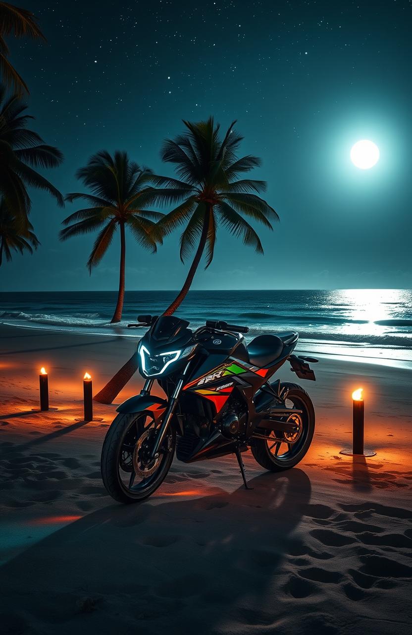 A stunning nighttime beach scene with calm waves gently lapping at the shore