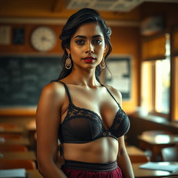 A captivating and artistic portrayal of an Indian teacher in a tasteful and elegant manner, showcasing her confidence and beauty