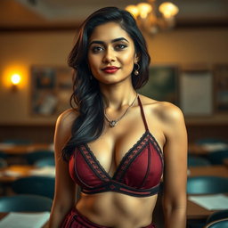 A captivating and artistic portrayal of an Indian teacher in a tasteful and elegant manner, showcasing her confidence and beauty