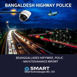 A dynamic and visually striking image of a highway illuminated at night, showcasing multiple CCTV cameras capturing the steady flow of traffic