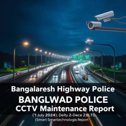 A dynamic and visually striking image of a highway illuminated at night, showcasing multiple CCTV cameras capturing the steady flow of traffic