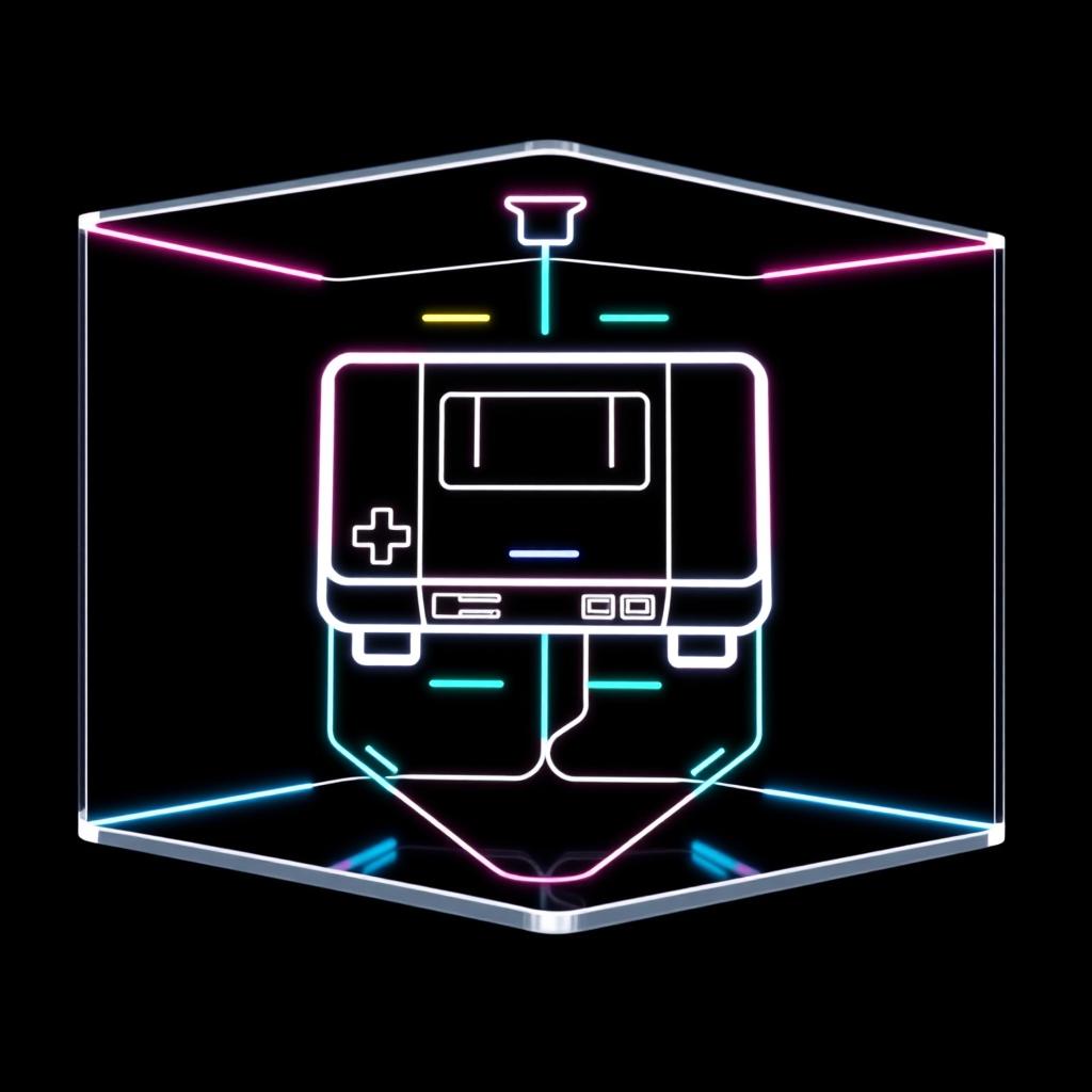 A logo design for a modular acrylic display and storage solution for video game consoles, specifically targeting male gamers and retro game collectors aged 40-60